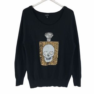 Torrid Black Sequin Skull Halloween Sweater